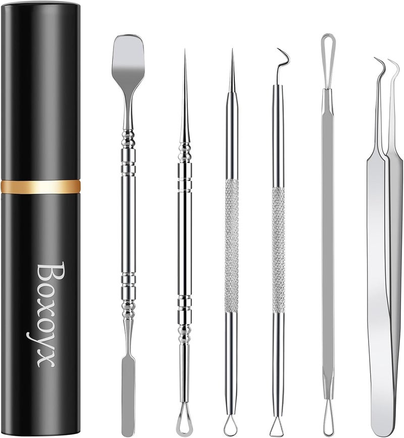 Boxoyx Pimple Popper Tool Kit - 6 Pcs Pore Prep Blackhead Remover Comedone Extractor Kit with Box for Quick and Easy Removal of Pimples, Blackheads, Zit Removing, Forehead,Facial and Nose (Silver) - Image 1